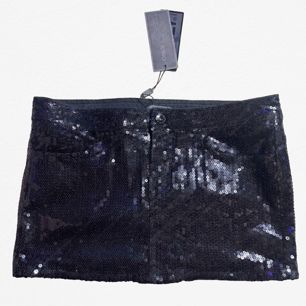 Only Womens Black Sequin Mini Skirt Party Night Out Glam Shiny Size 42 NWT